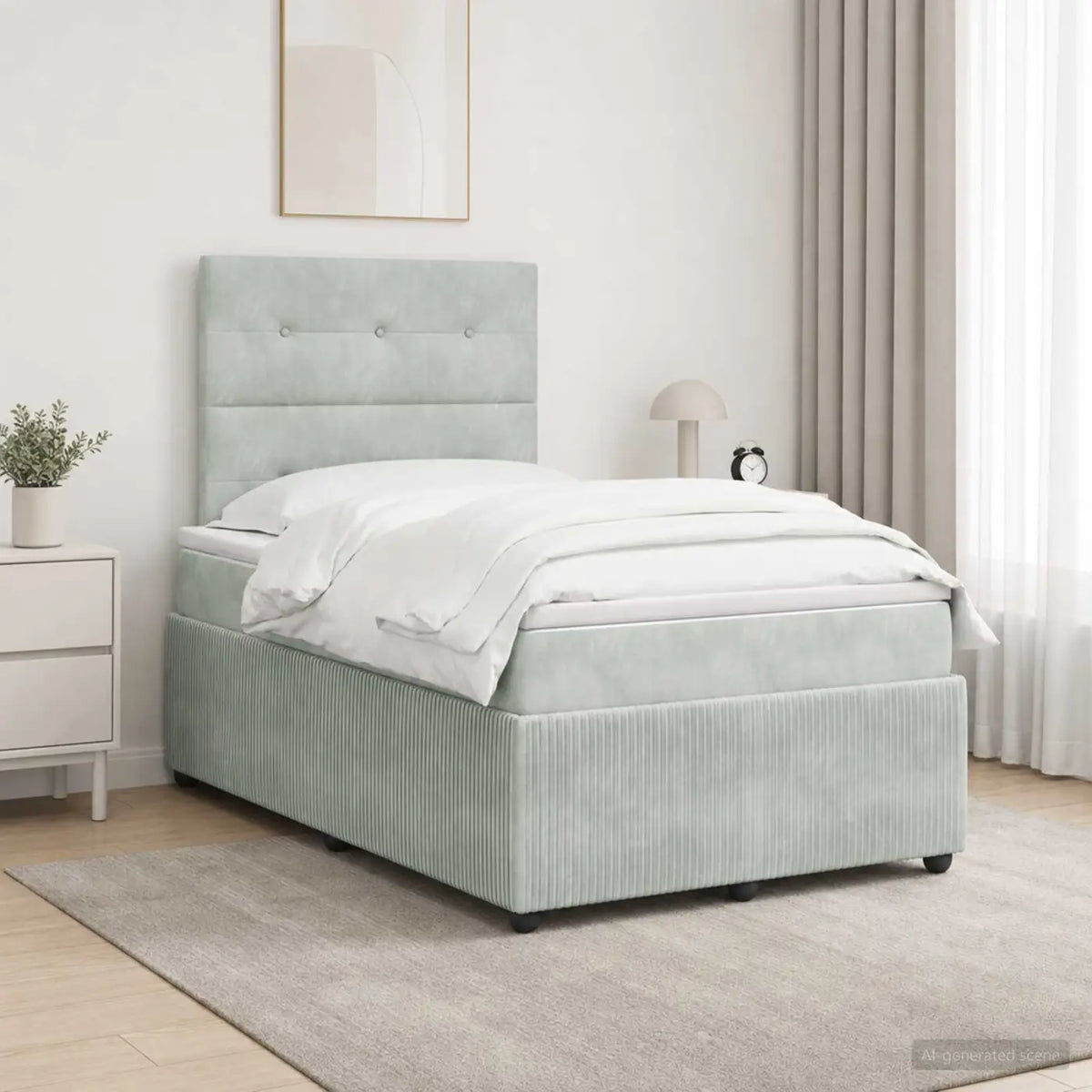 Lit boxspring LED avec matelas Gris clair 120 x 200 cm Velours - XIOS