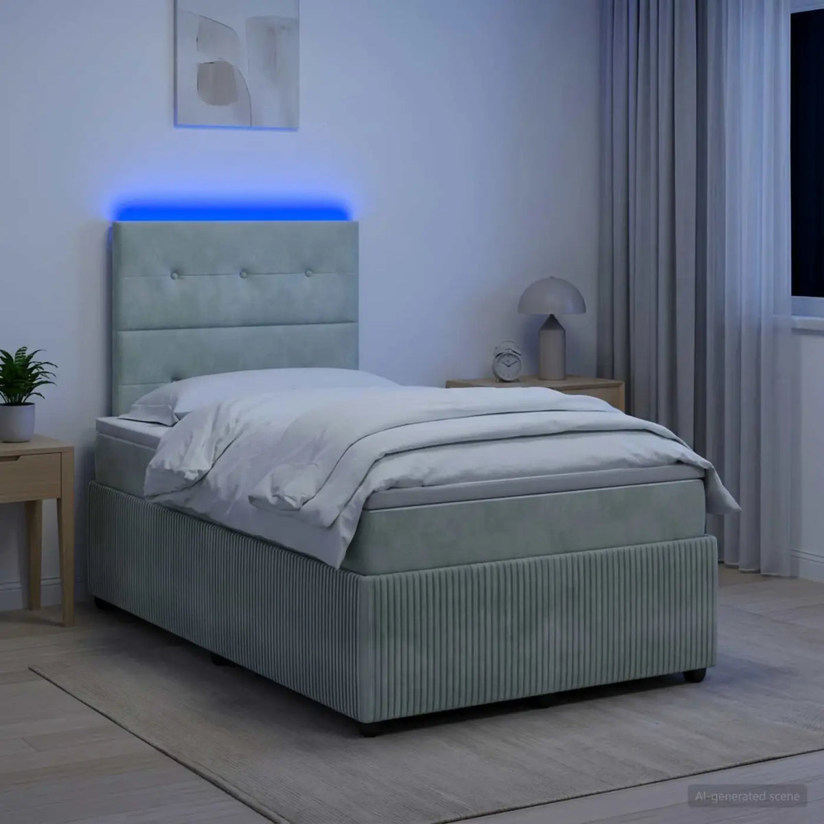 Lit boxspring LED avec matelas Gris clair 120 x 200 cm Velours - XIOS
