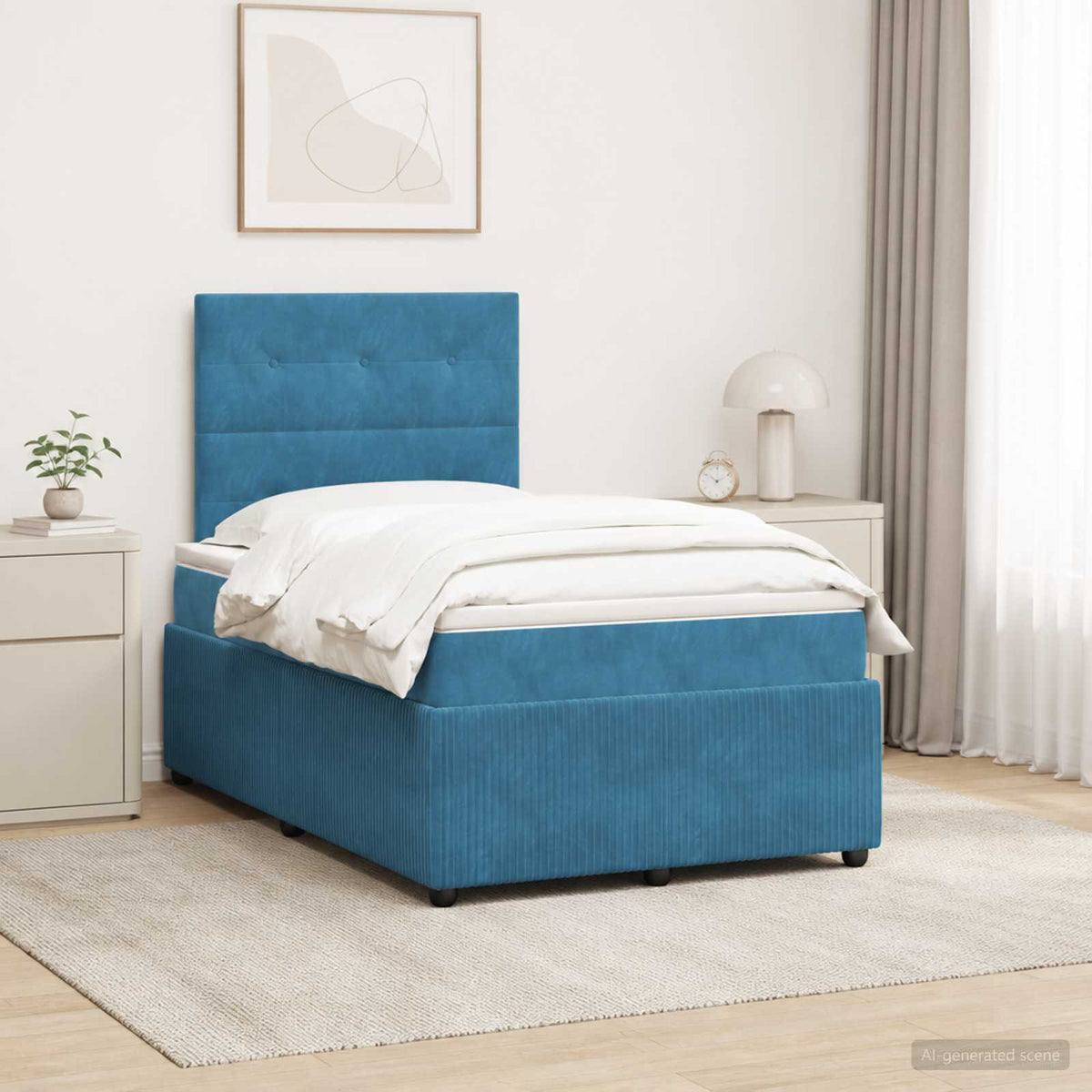 Lit boxspring LED avec matelas Bleu 120 x 190 cm Velours