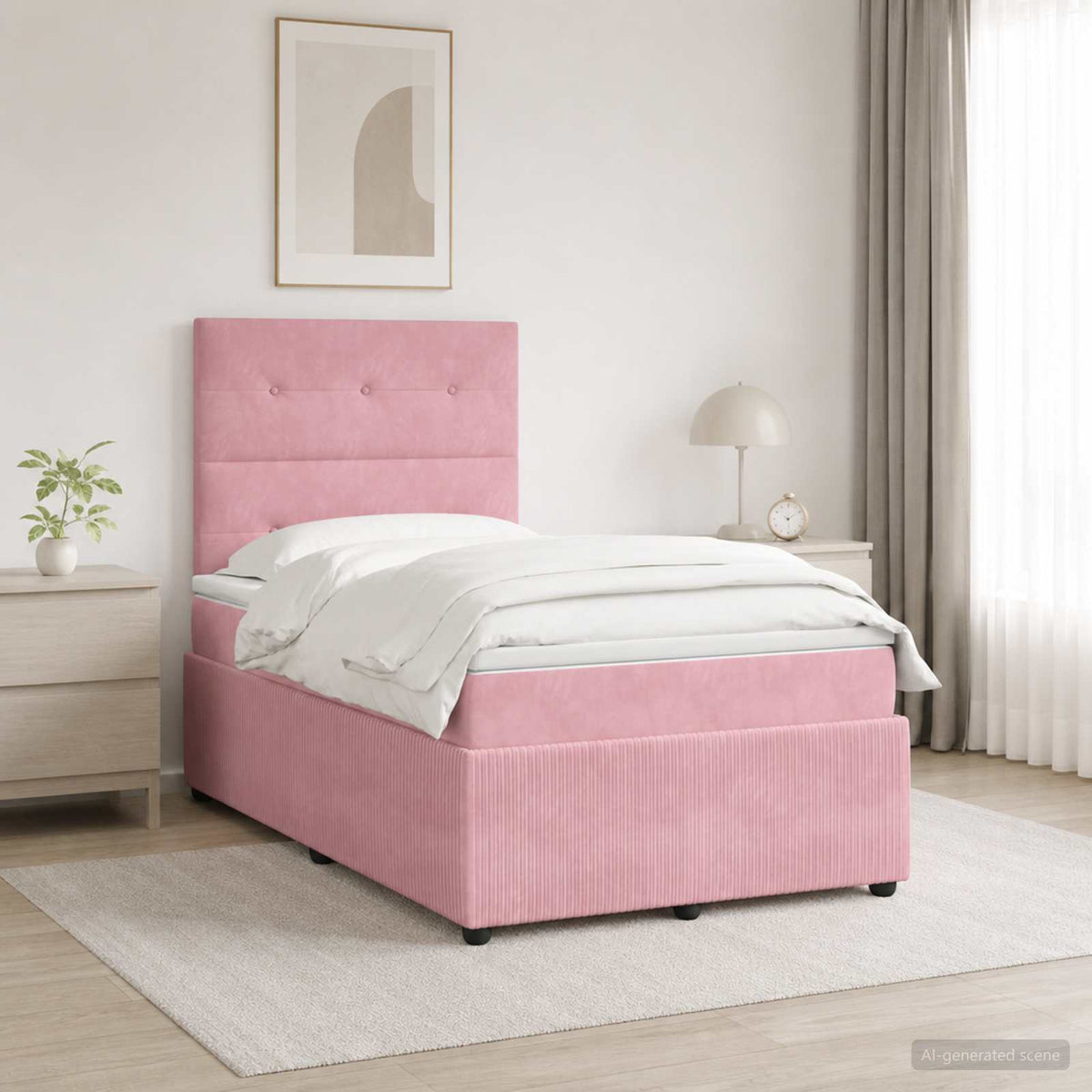 Lit boxspring LED avec matelas Rose 120 x 190 cm Velours