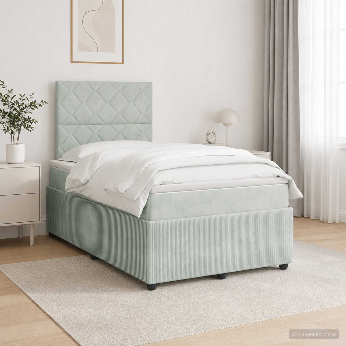 Lit boxspring LED avec matelas Gris clair 120 x 190 cm Velours