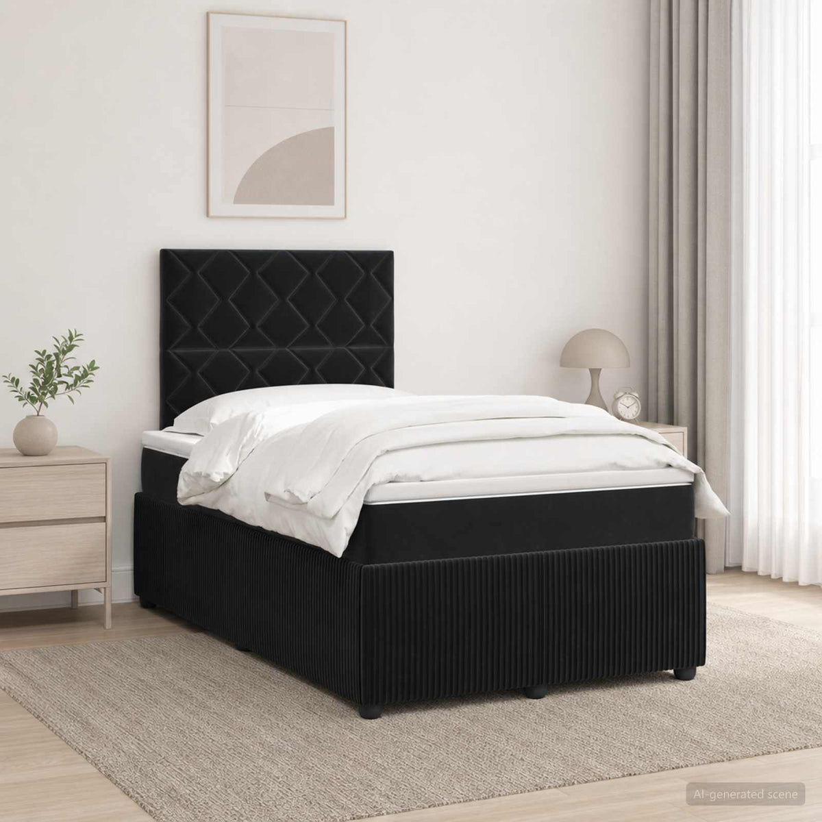 Lit boxspring LED avec matelas Noir 120 x 200 cm Velours