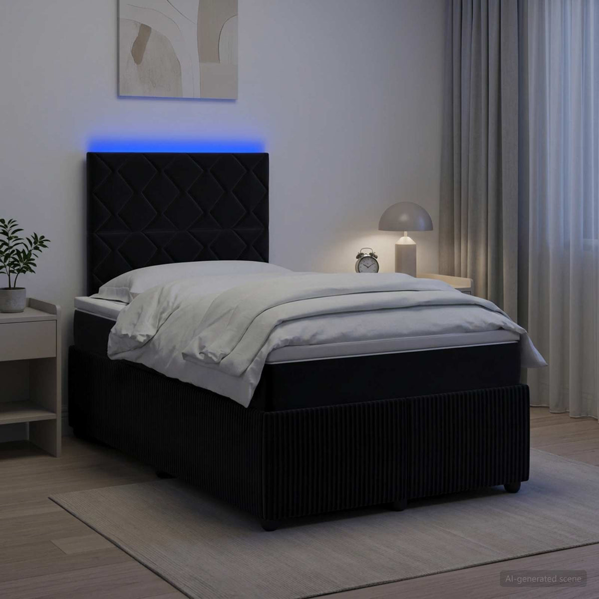 Lit boxspring LED avec matelas Noir 120 x 190 cm Velours