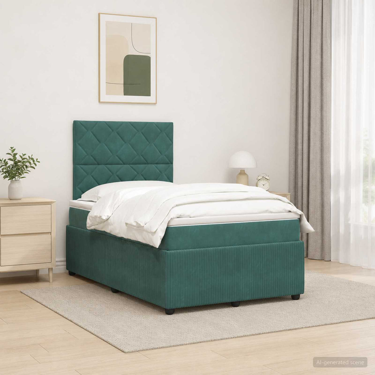 Lit boxspring LED avec matelas Vert foncé 120 x 190 cm Velours
