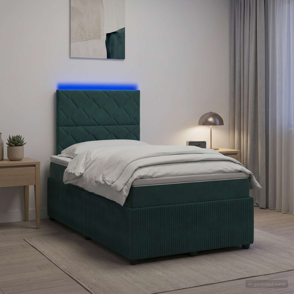 Lit boxspring LED avec matelas Vert foncé 120 x 190 cm Velours