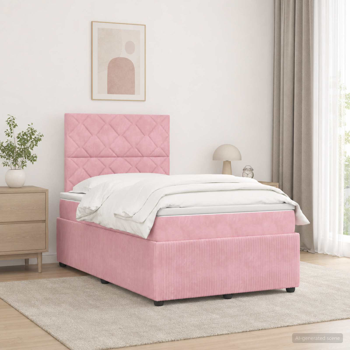 Lit boxspring LED avec matelas Rose 120 x 190 cm Velours