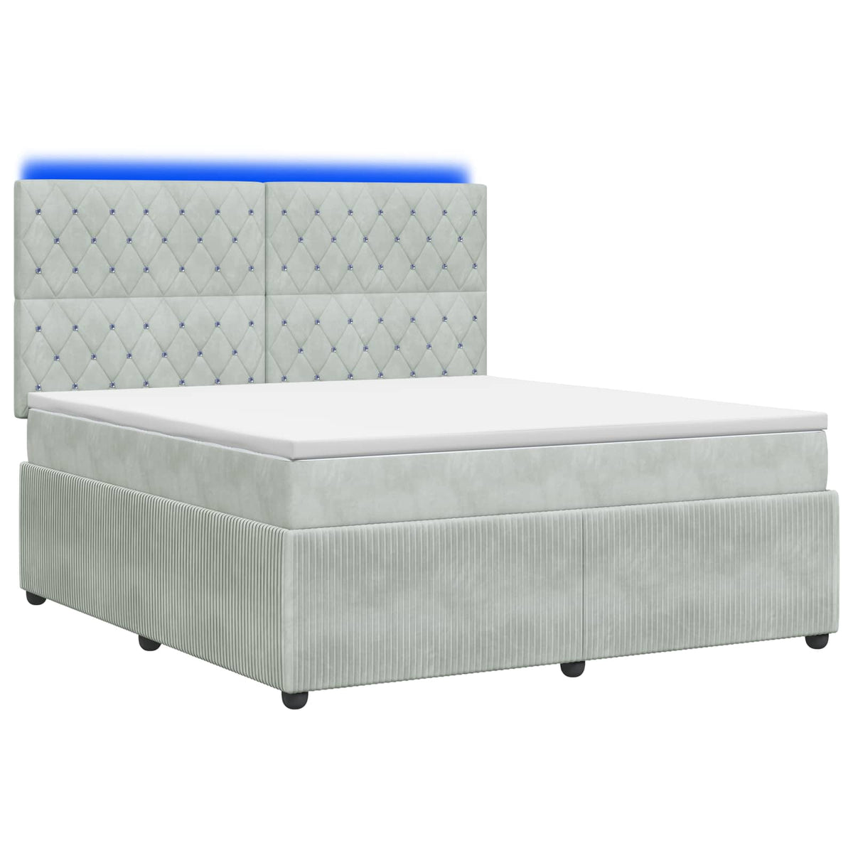 Lit boxspring LED avec matelas Gris clair 140 x 190 cm Velours