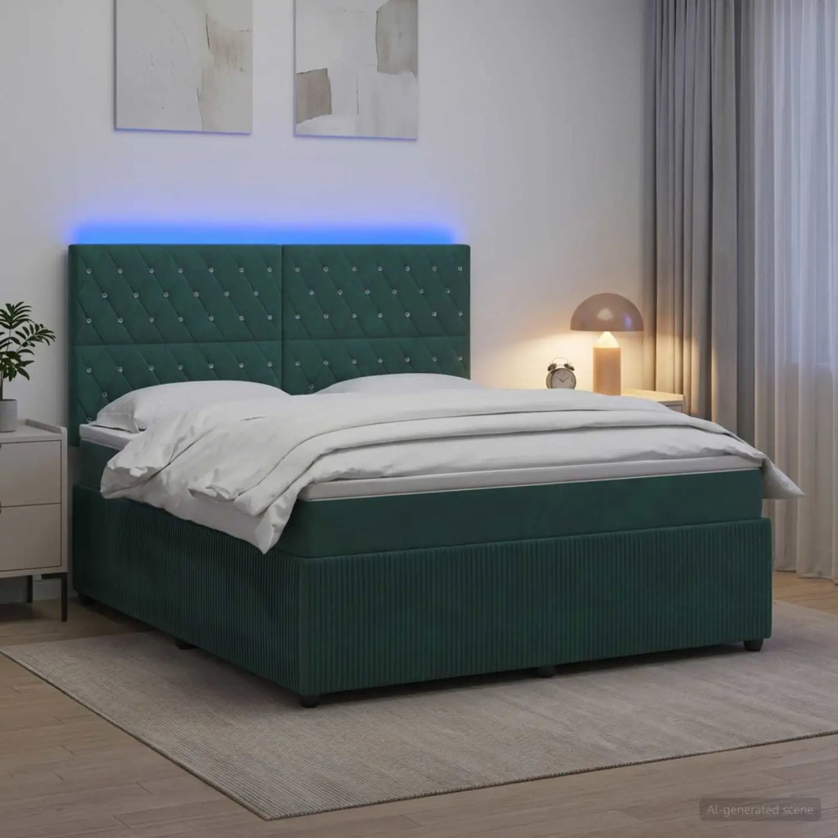 Lit boxspring LED avec matelas Vert foncé 140 x 190 cm Velours - XIOS