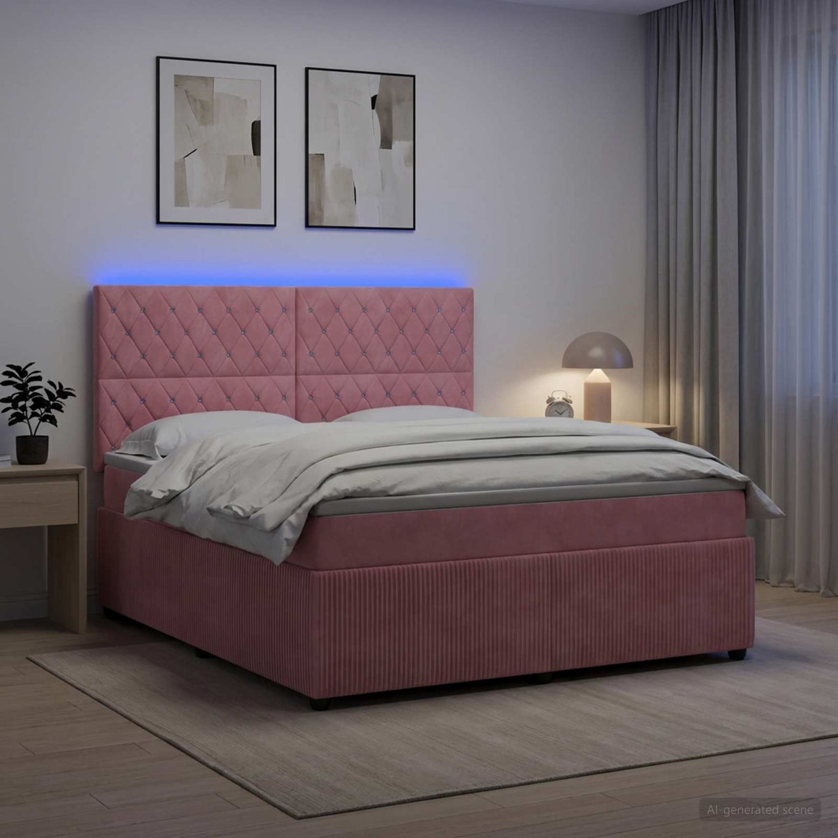 Lit boxspring LED avec matelas Rose 140 x 190 cm Velours