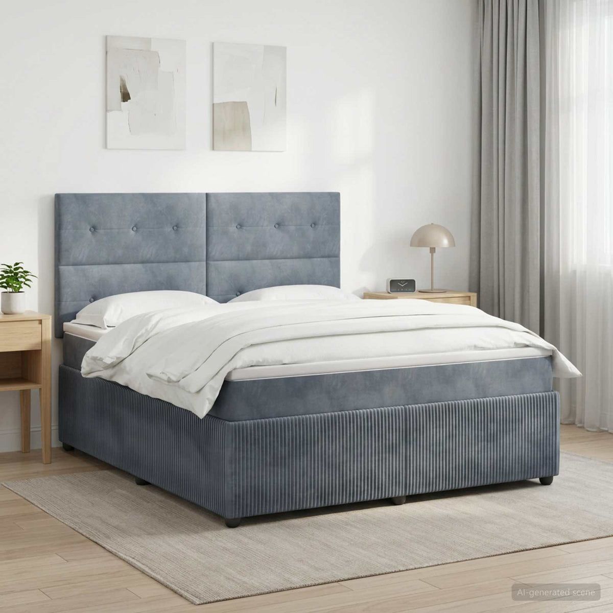 Lit boxspring LED avec matelas Gris foncé 140 x 190 cm Velours