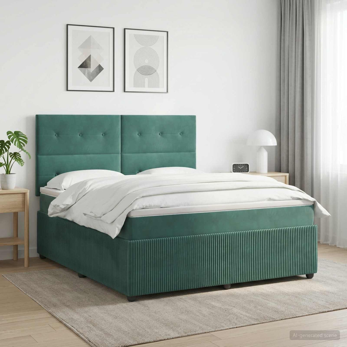 Lit boxspring LED avec matelas Vert foncé 140 x 200 cm Velours