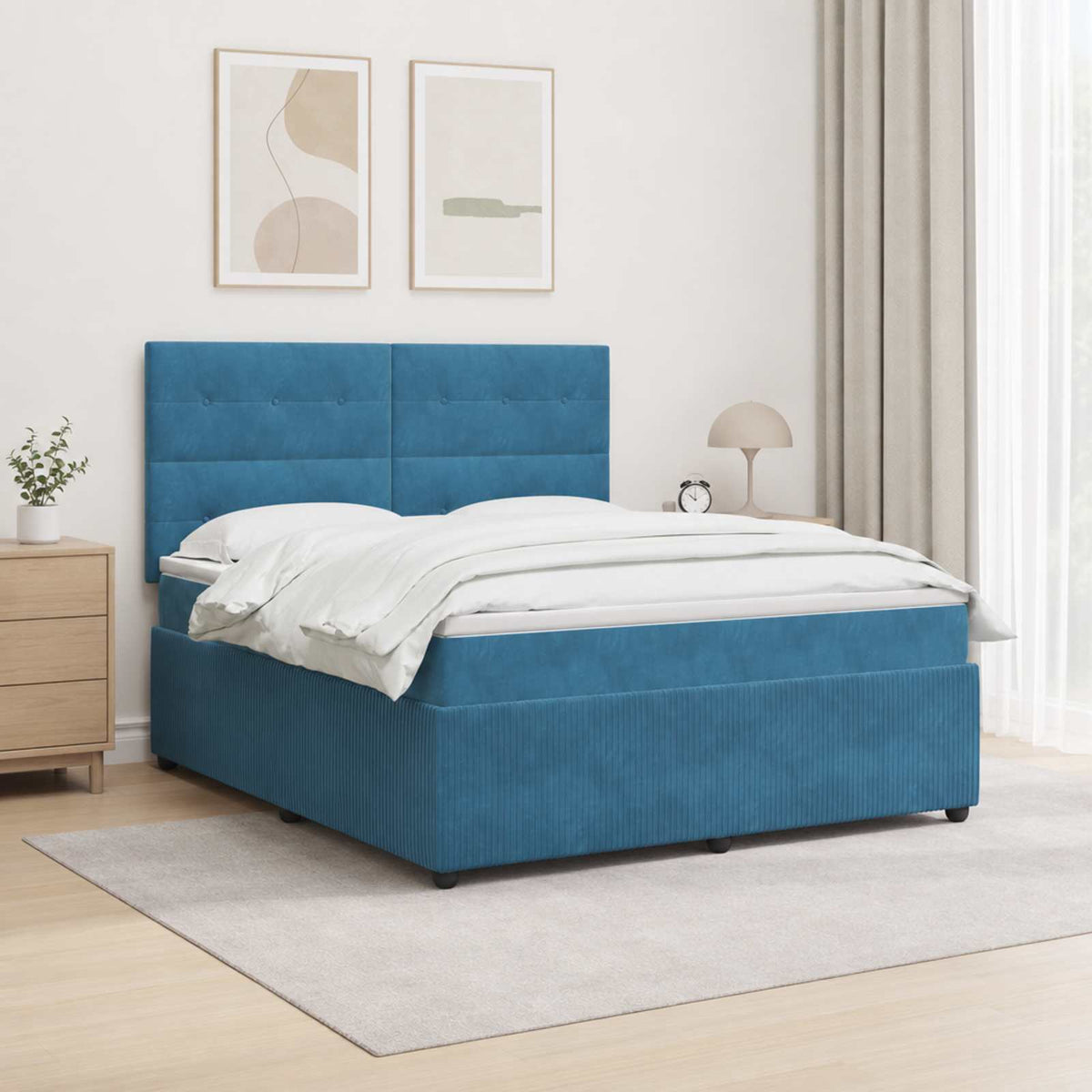 Lit boxspring LED avec matelas Bleu 140 x 200 cm Velours