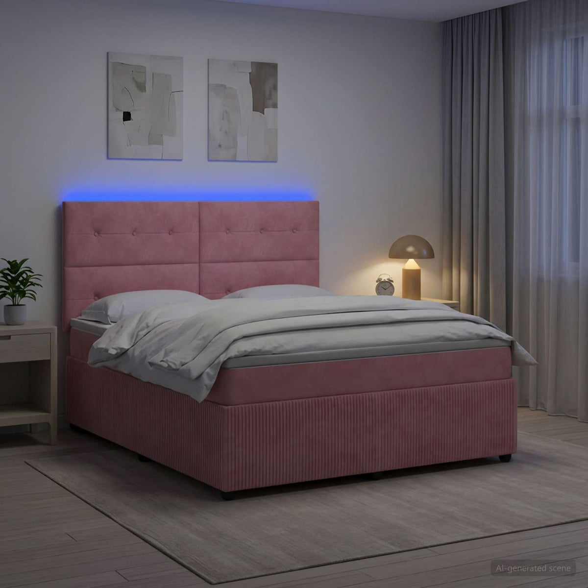 Lit boxspring LED avec matelas Rose 140 x 190 cm Velours