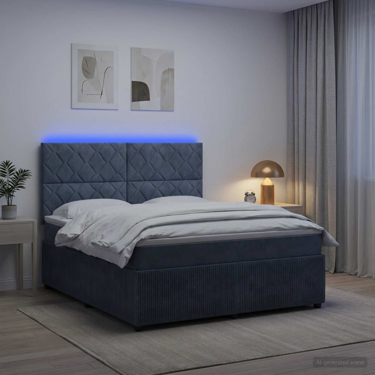 Lit boxspring LED avec matelas Gris foncé 140 x 190 cm Velours
