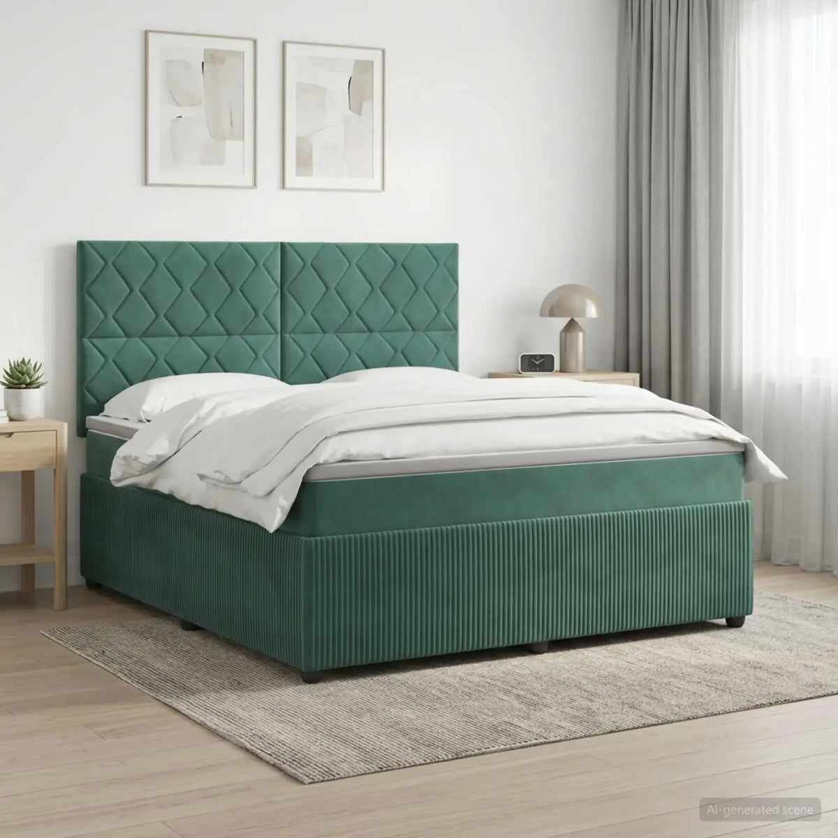 Lit boxspring LED avec matelas Vert foncé 140 x 190 cm Velours - XIOS