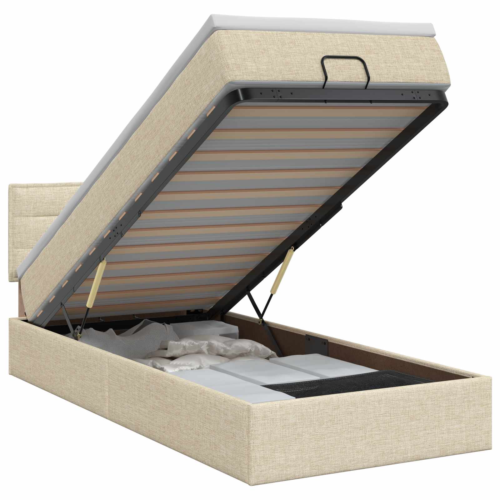 Lit ottoman avec matelas Crème 90 x 200 cm Tissu - XIOS