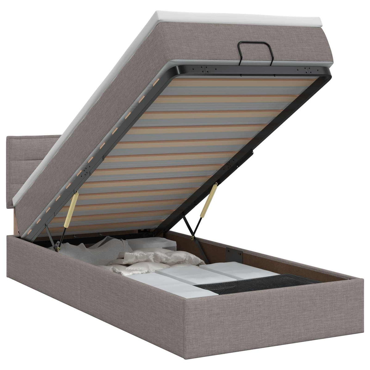 Lit ottoman avec matelas Taupe 100 x 200 cm Tissu