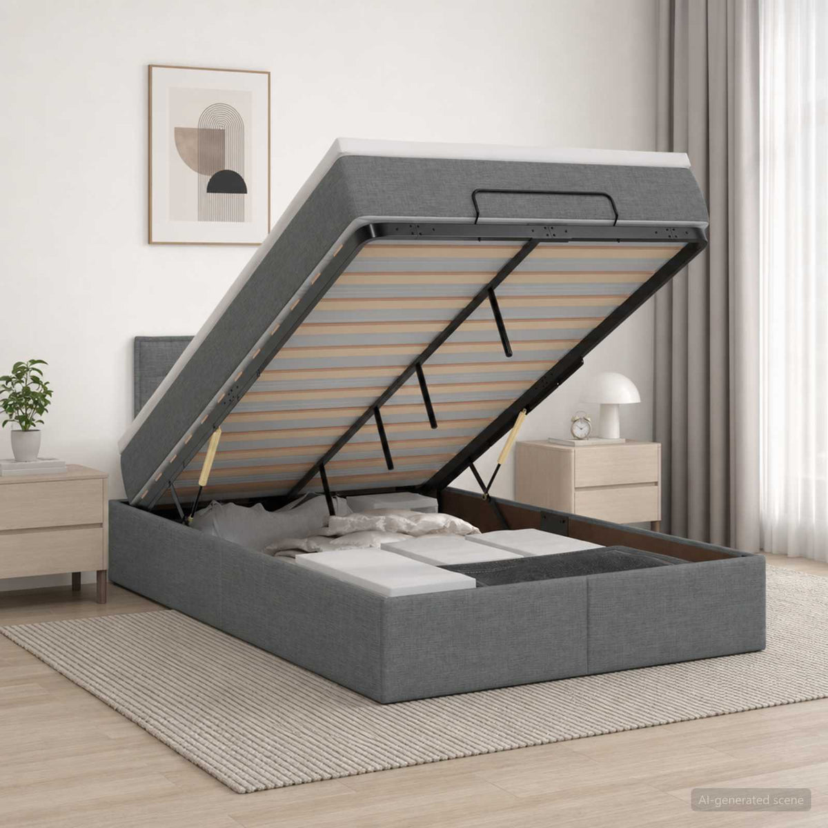 Lit ottoman avec matelas Gris foncé 120 x 190 cm Tissu