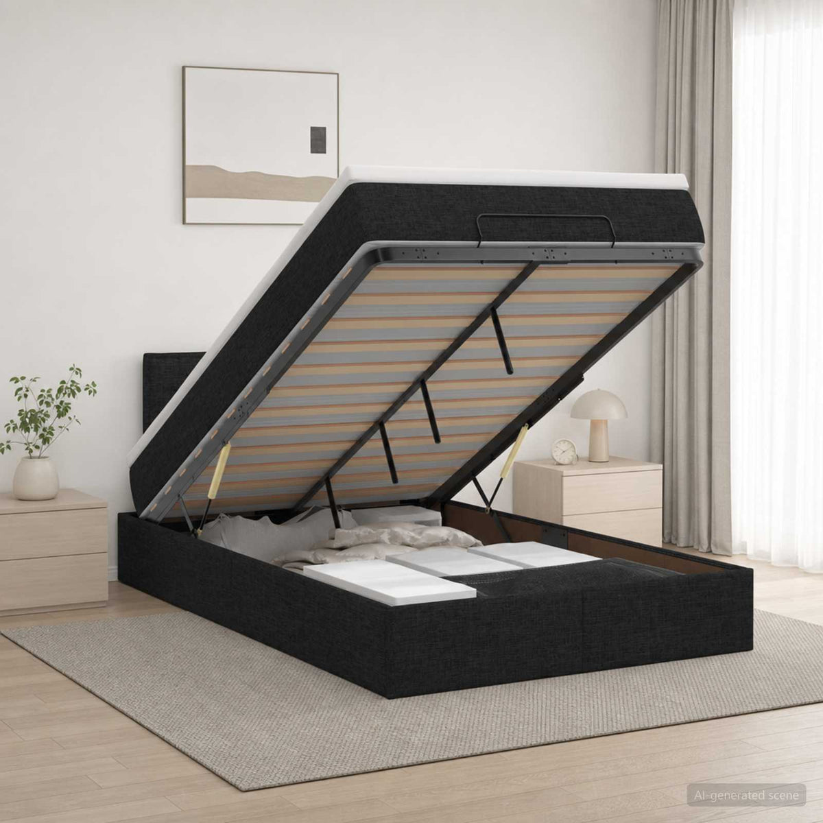 Lit coffre avec matelas et LED Noir 120 x 190 cm Tissu