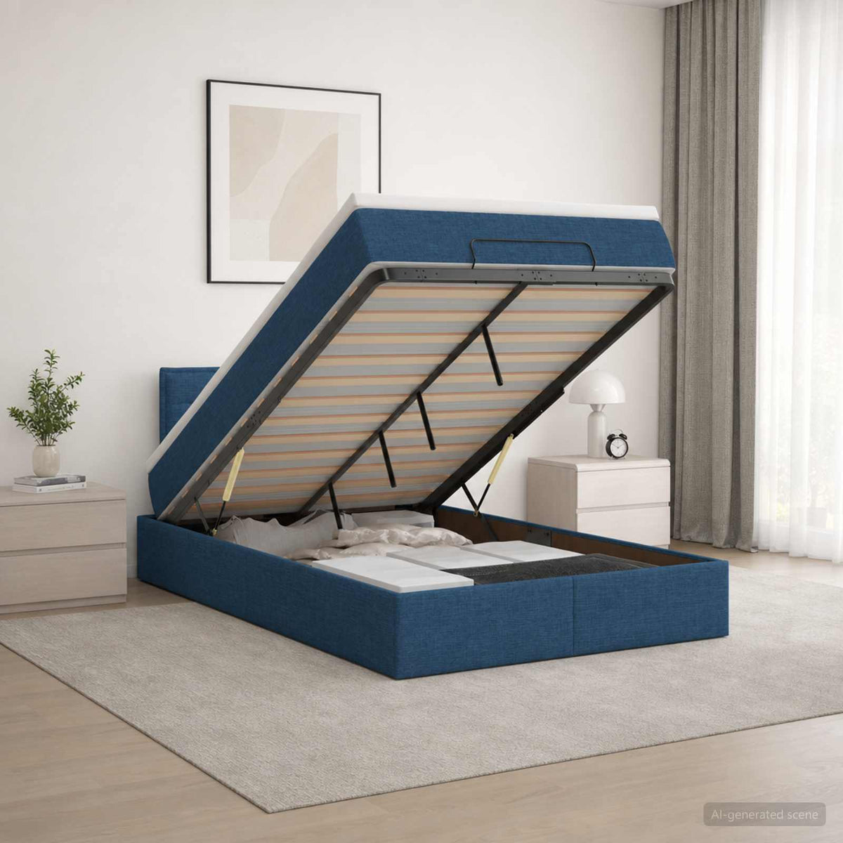 Lit ottoman avec matelas Bleu 120 x 190 cm Tissu