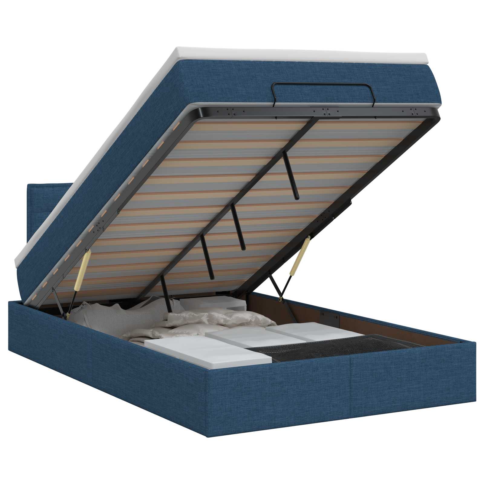 Lit ottoman avec matelas Bleu 120 x 190 cm Tissu