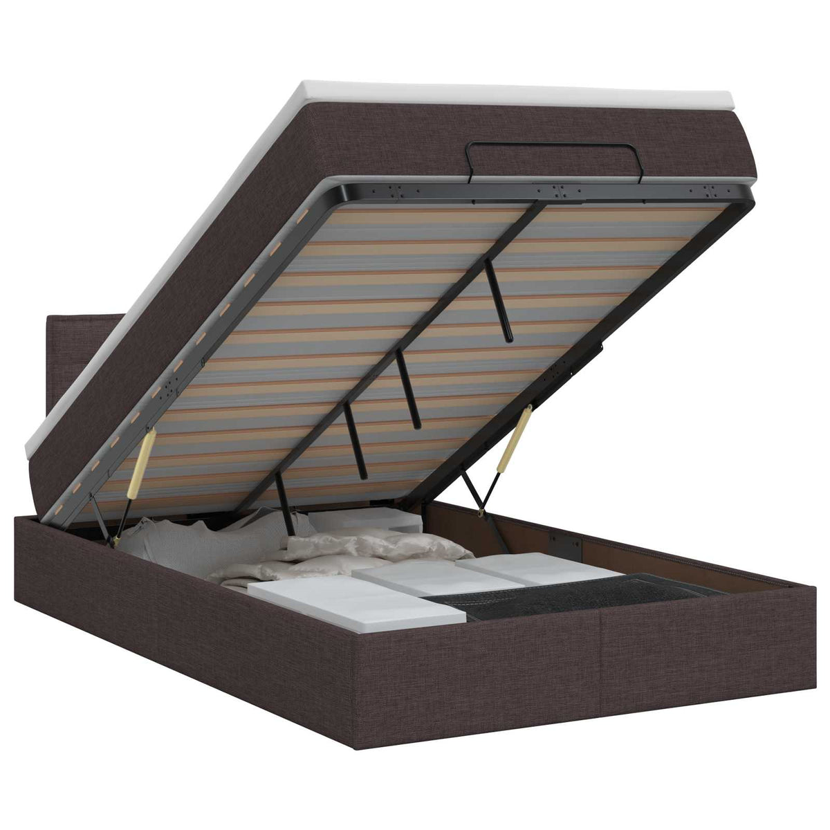 Lit ottoman avec matelas Marron foncé 120 x 200 cm Tissu
