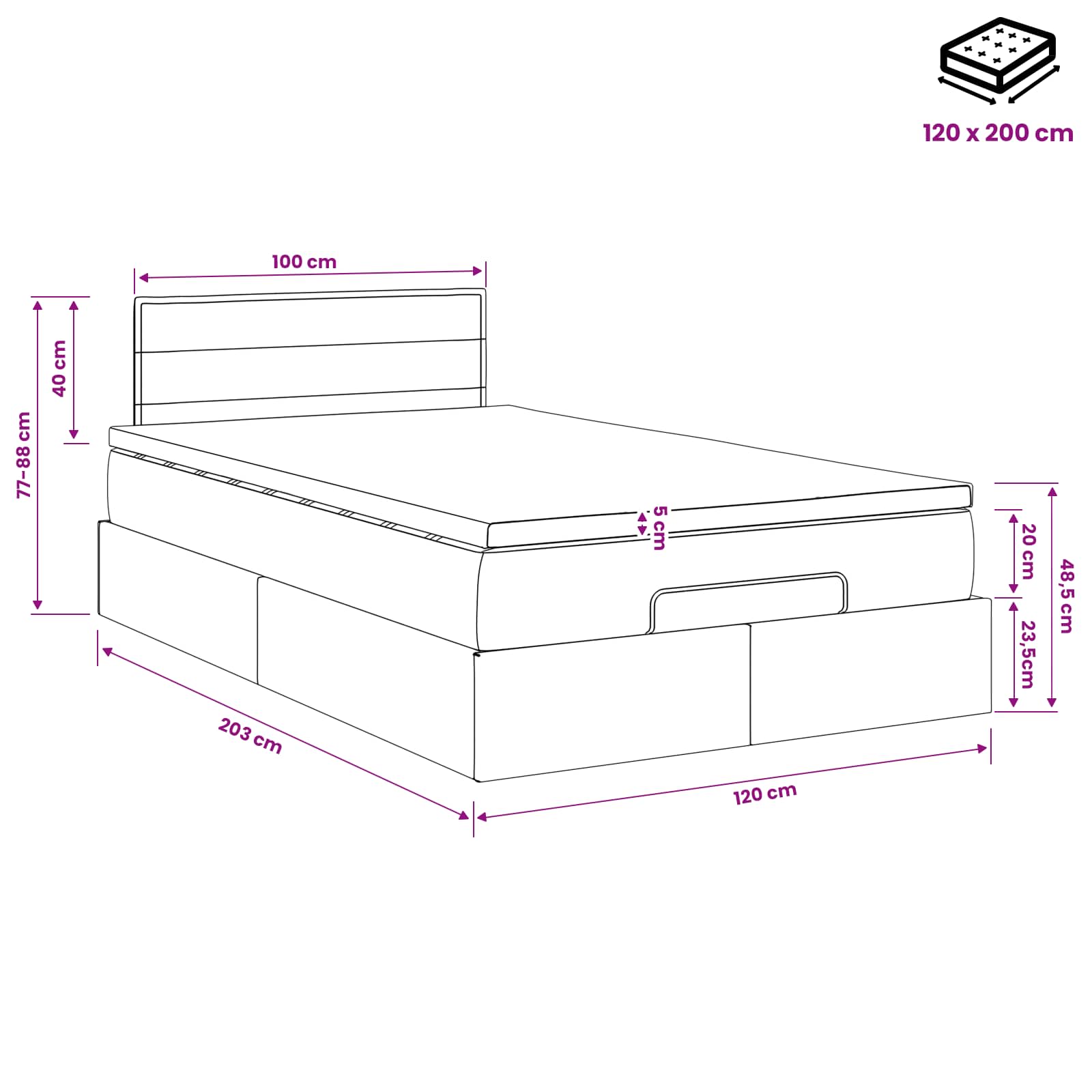 Lit ottoman avec matelas Crème 120 x 200 cm Tissu - XIOS
