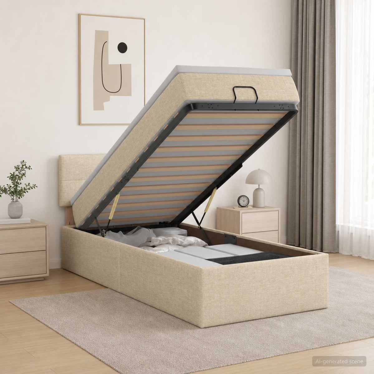 Lit ottoman avec matelas Crème 90 x 190 cm Tissu - XIOS Store SNC