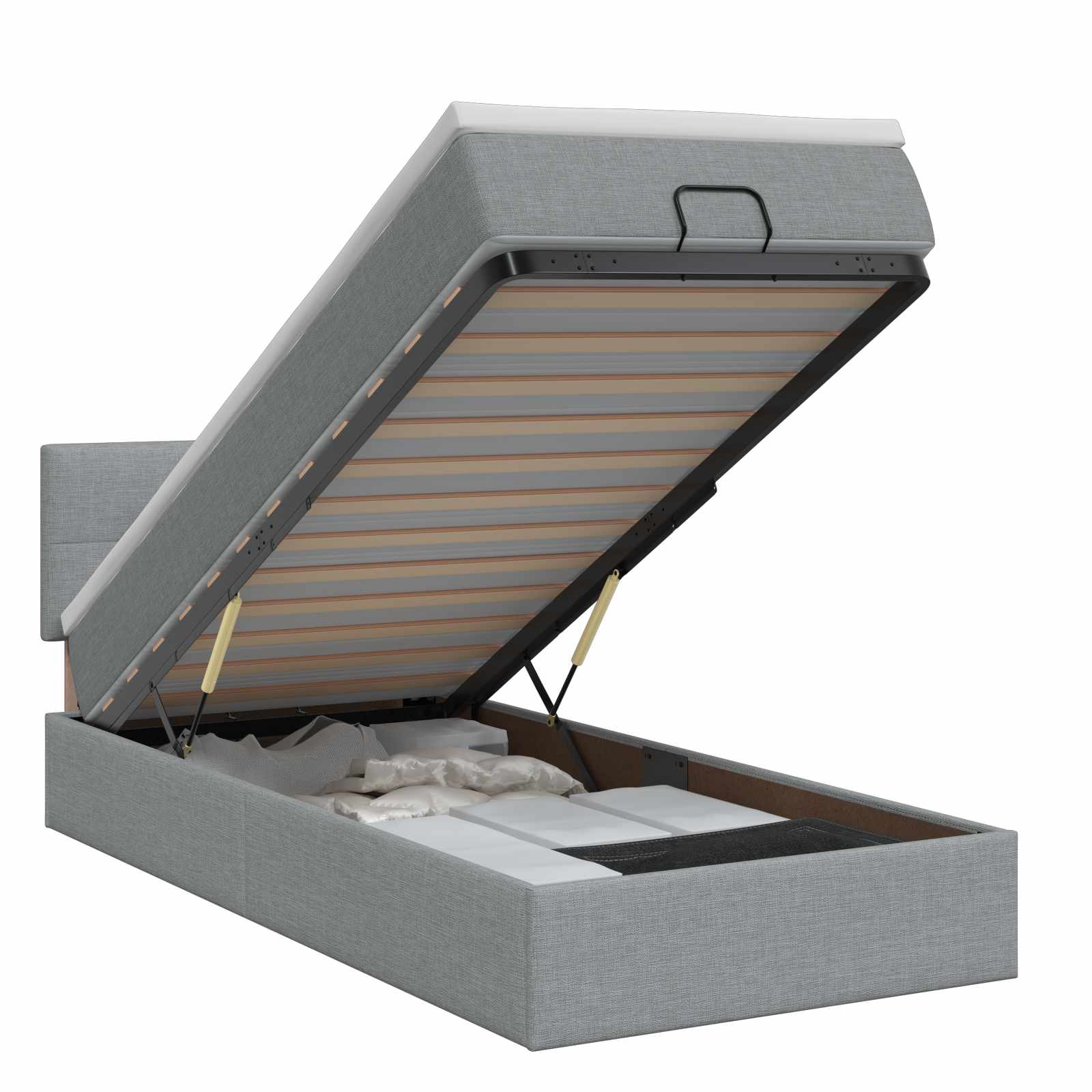 Lit ottoman avec matelas Gris clair 90 x 200 cm Tissu - XIOS
