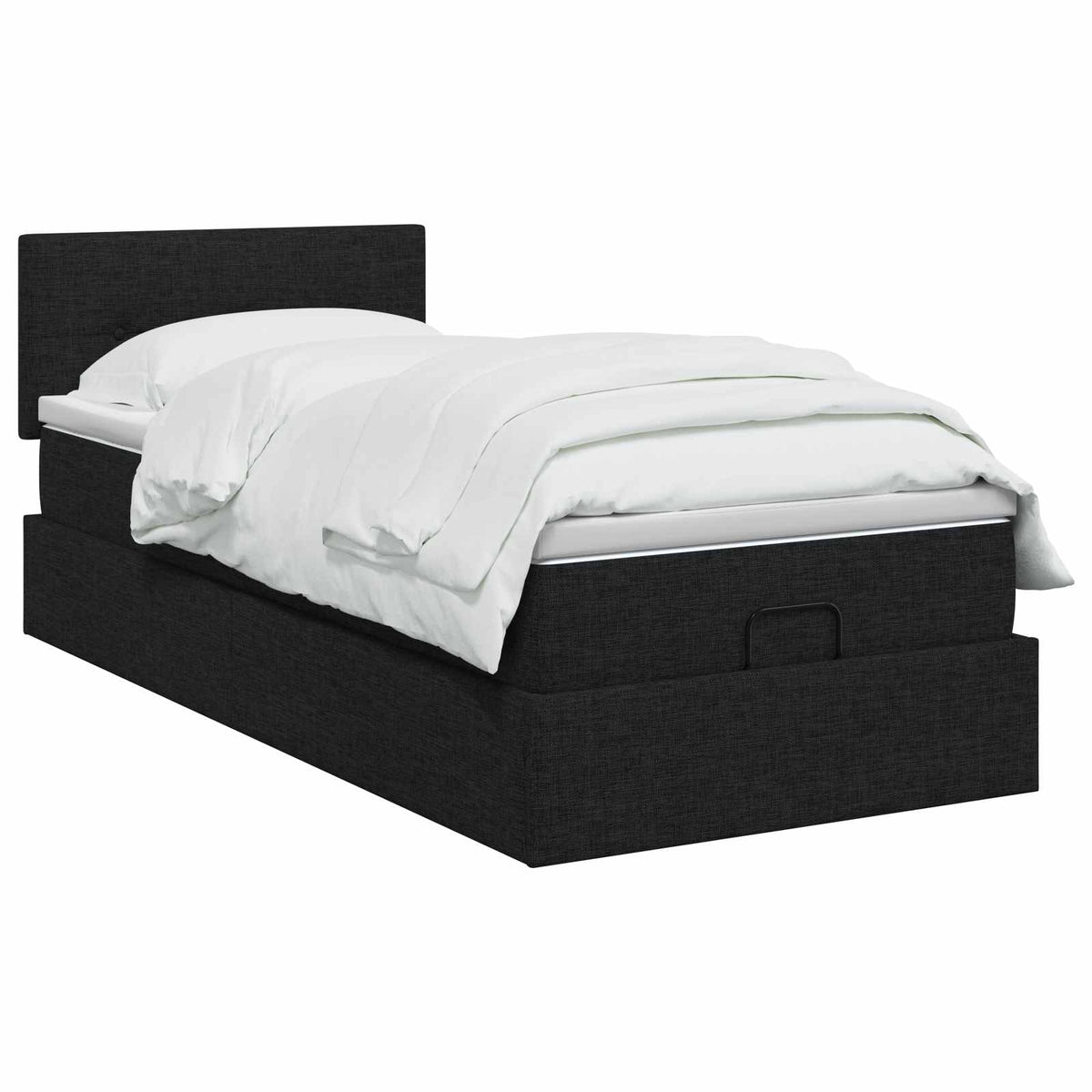 Lit ottoman avec matelas Noir 90 x 200 cm Tissu