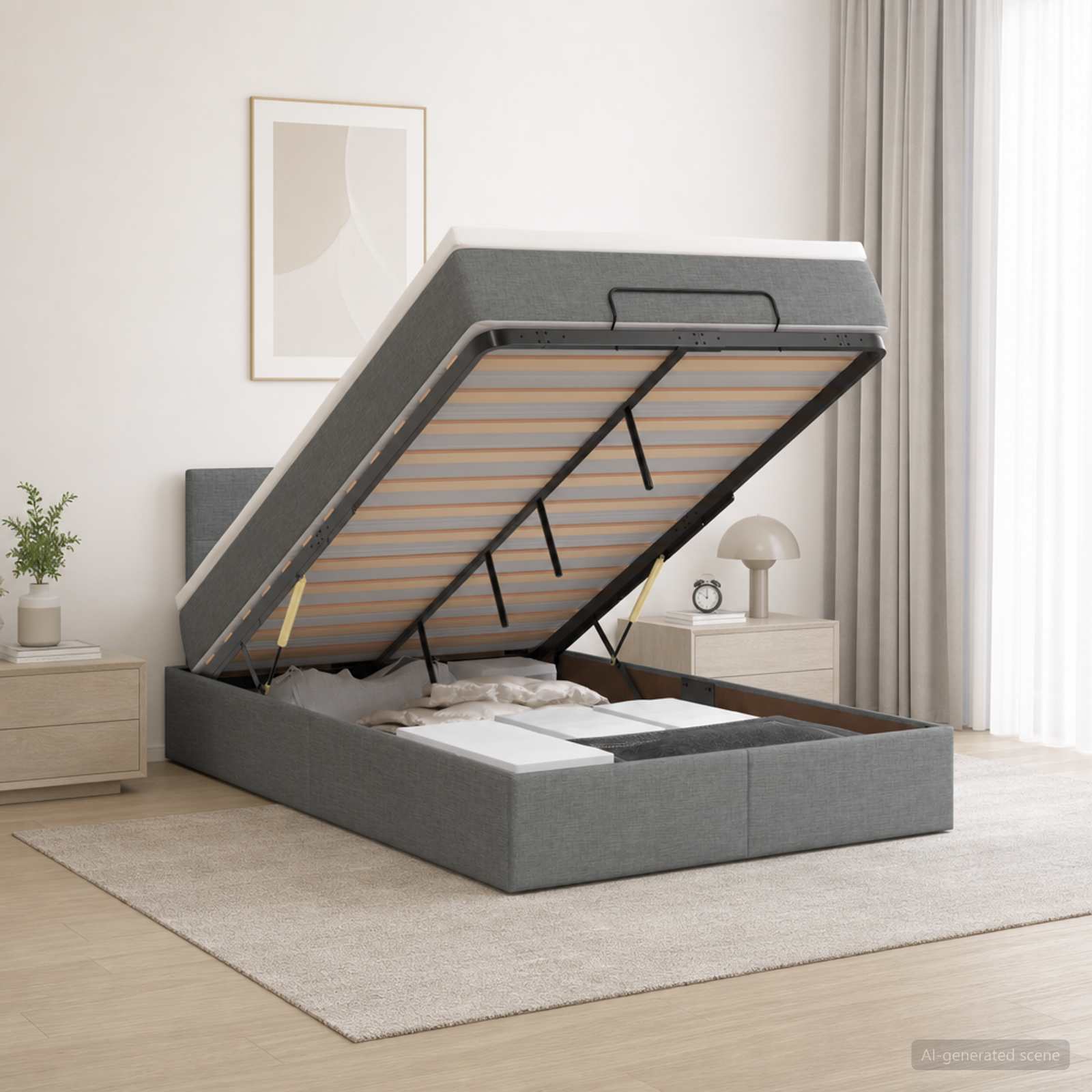 Lit ottoman avec matelas Gris foncé 120 x 200 cm Tissu