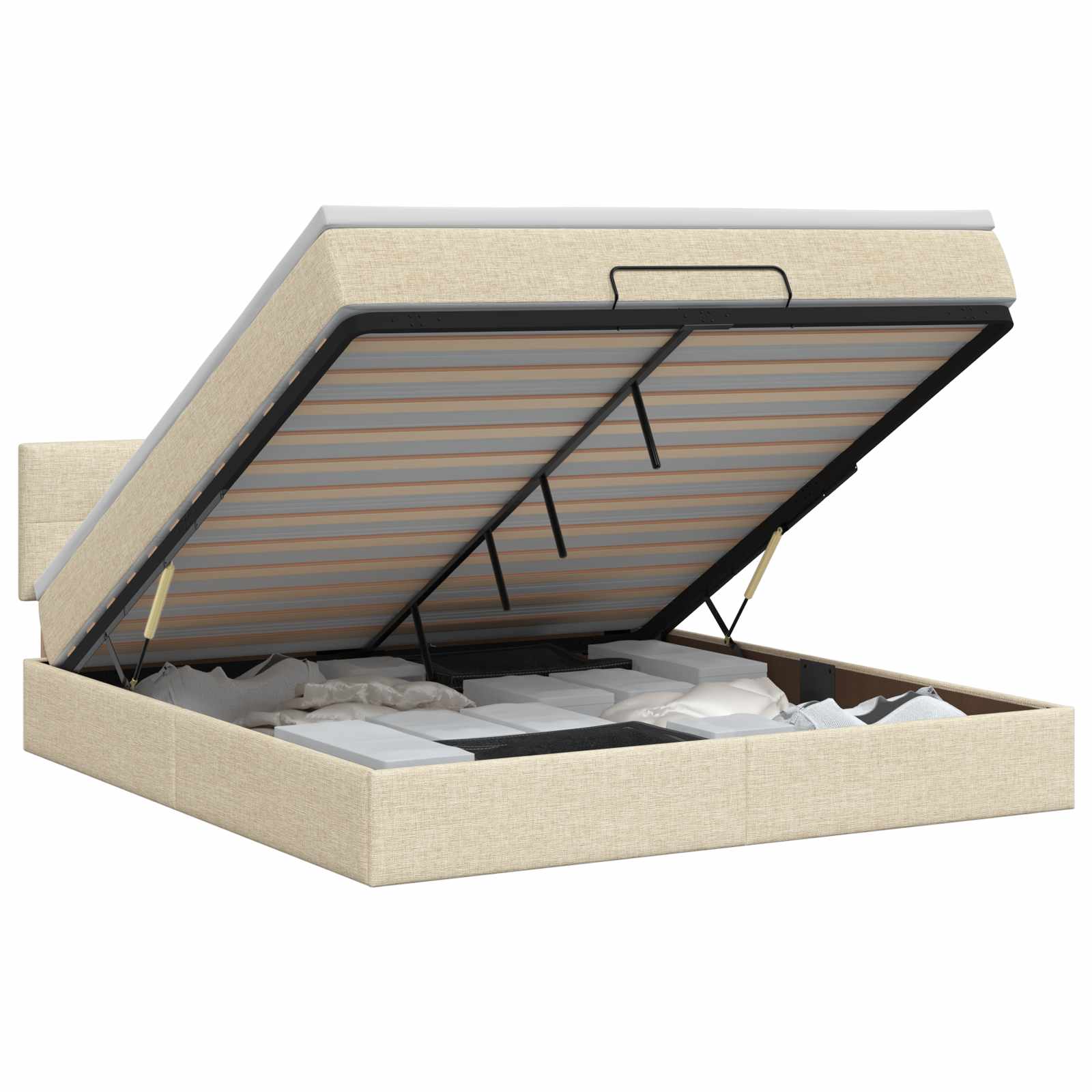 Lit ottoman avec matelas Crème 140 x 190 cm Tissu - XIOS