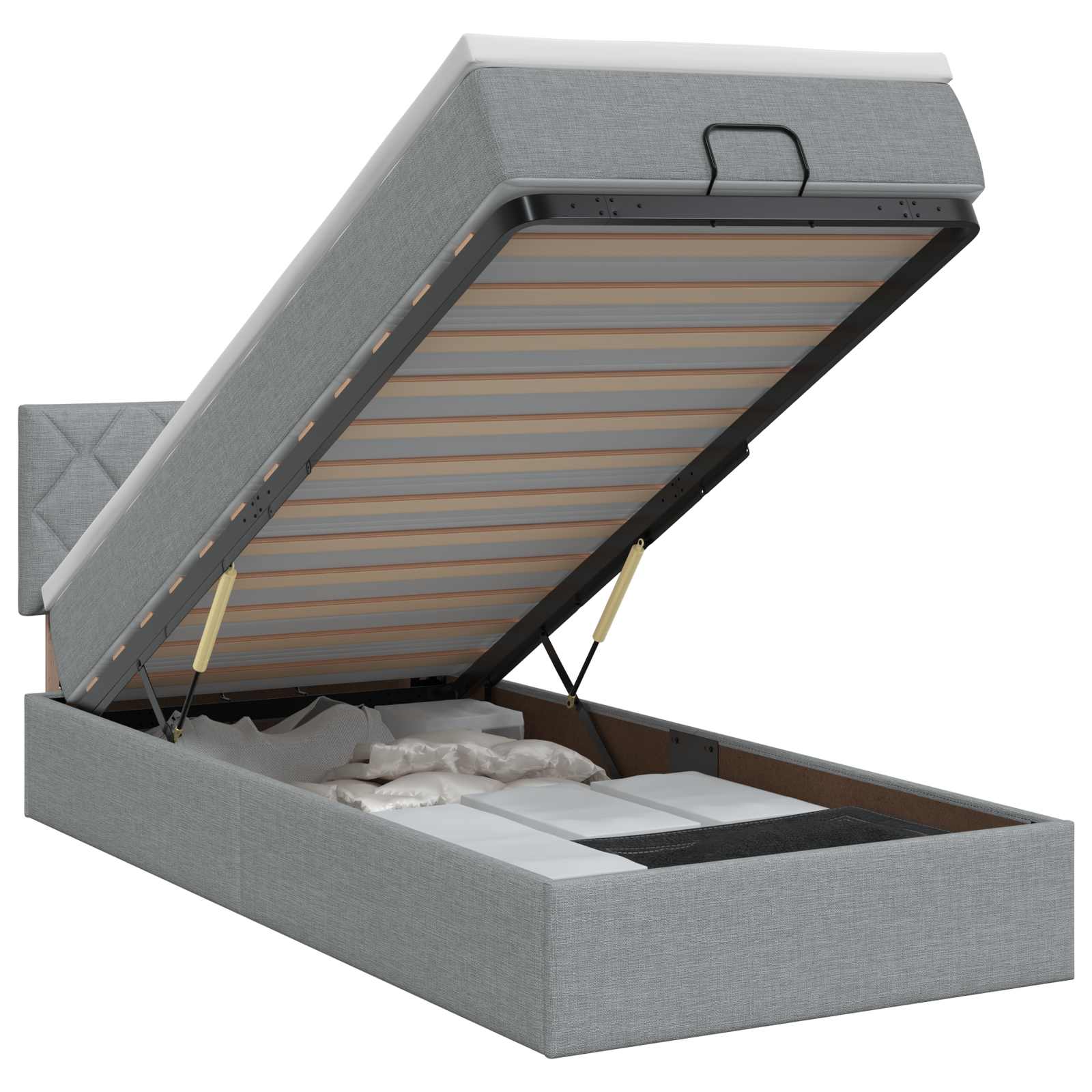 Lit ottoman avec matelas Gris clair 100 x 200 cm Tissu