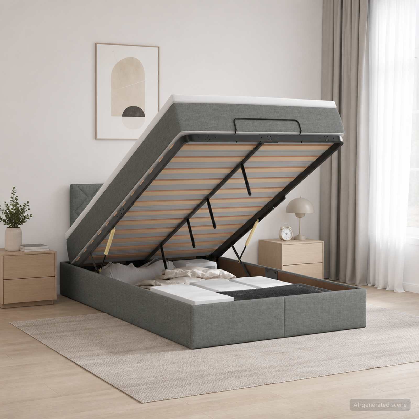 Lit coffre avec matelas et LED Gris foncé 120 x 200 cm Tissu