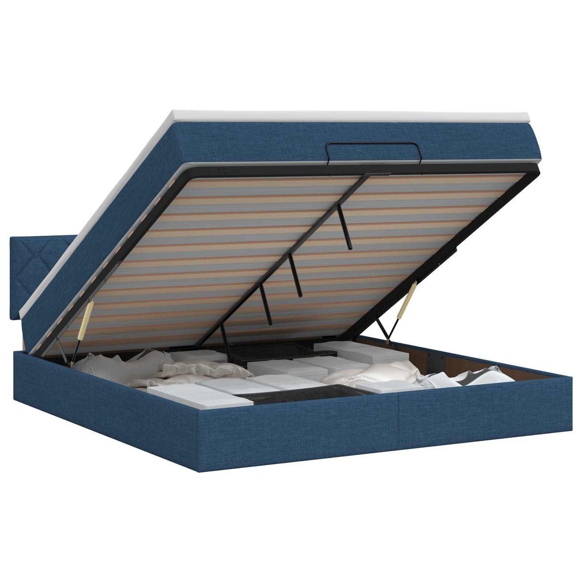 Lit ottoman avec matelas Bleu 160 x 200 cm Tissu