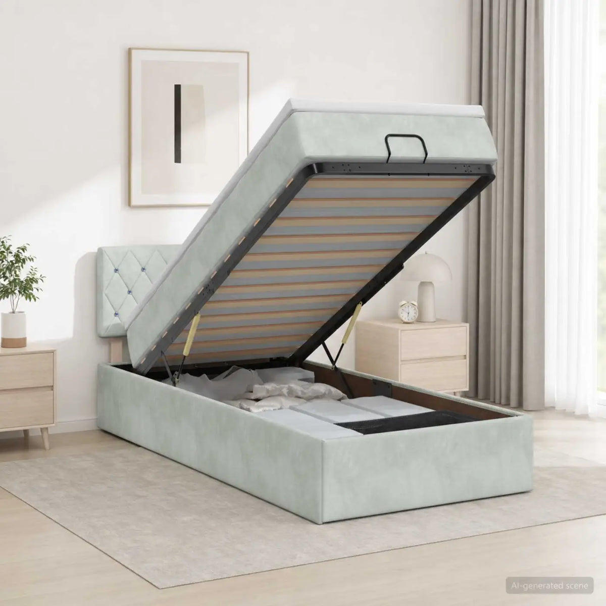 Lit coffre avec matelas et LED Gris clair 90 x 190 cm Velours - XIOS