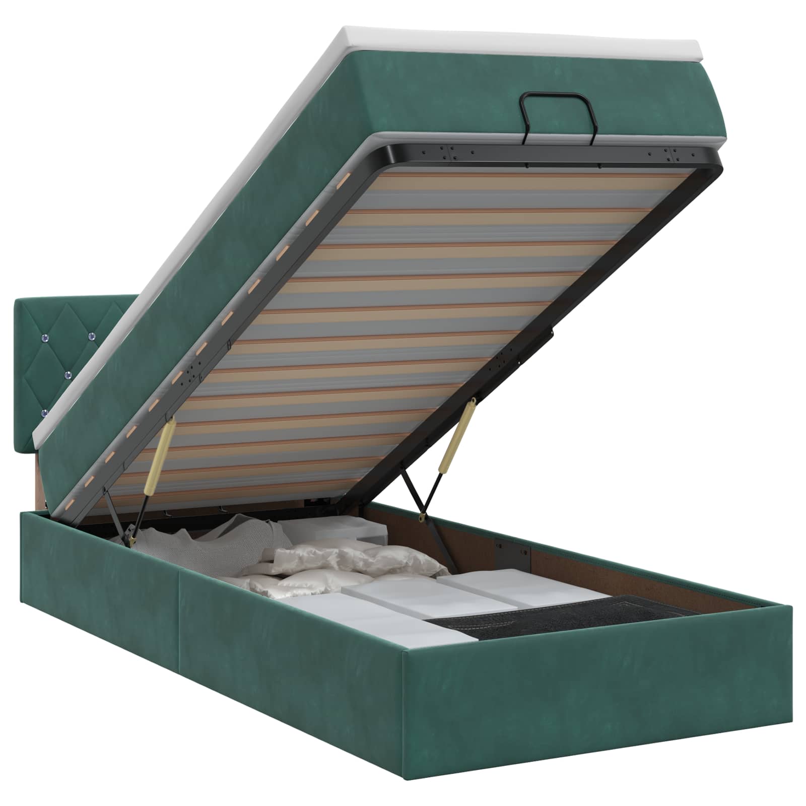 Lit ottoman avec matelas Vert foncé 80 x 200 cm Velours - XIOS