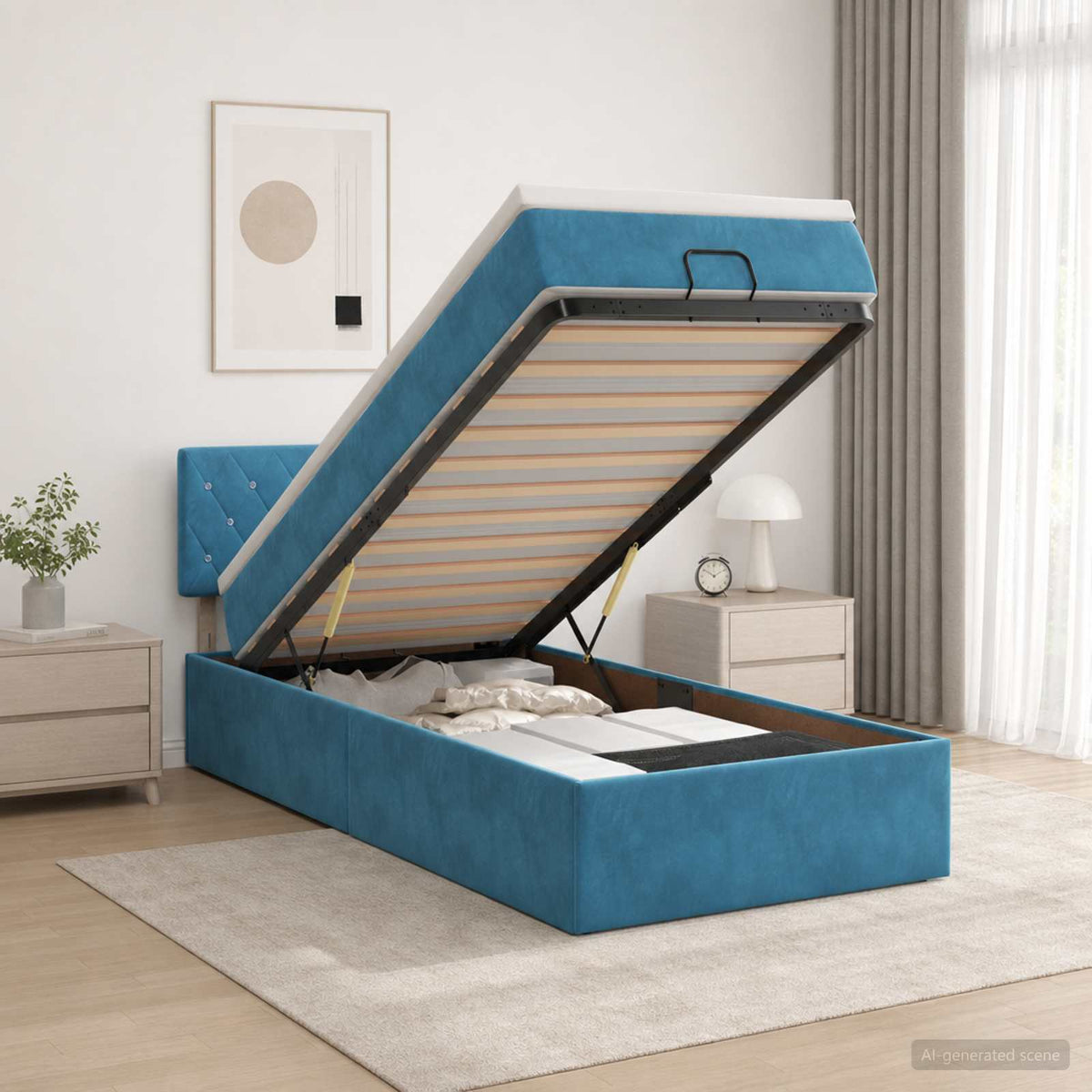 Lit coffre avec matelas et LED Bleu foncé 90 x 190 cm Velours