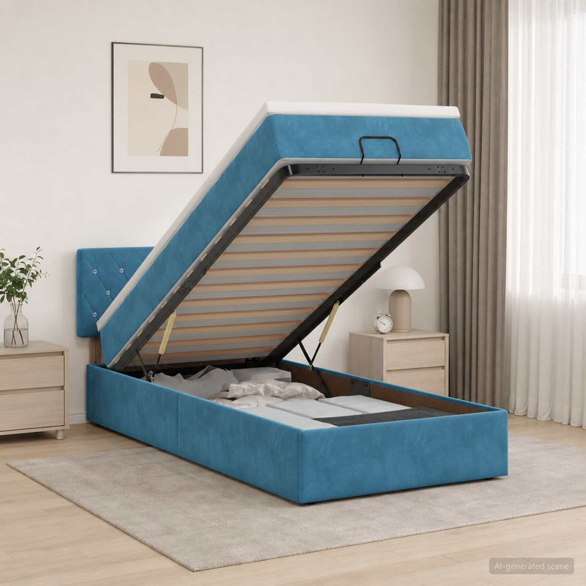 Lit coffre avec matelas et LED Bleu foncé 90 x 190 cm Velours
