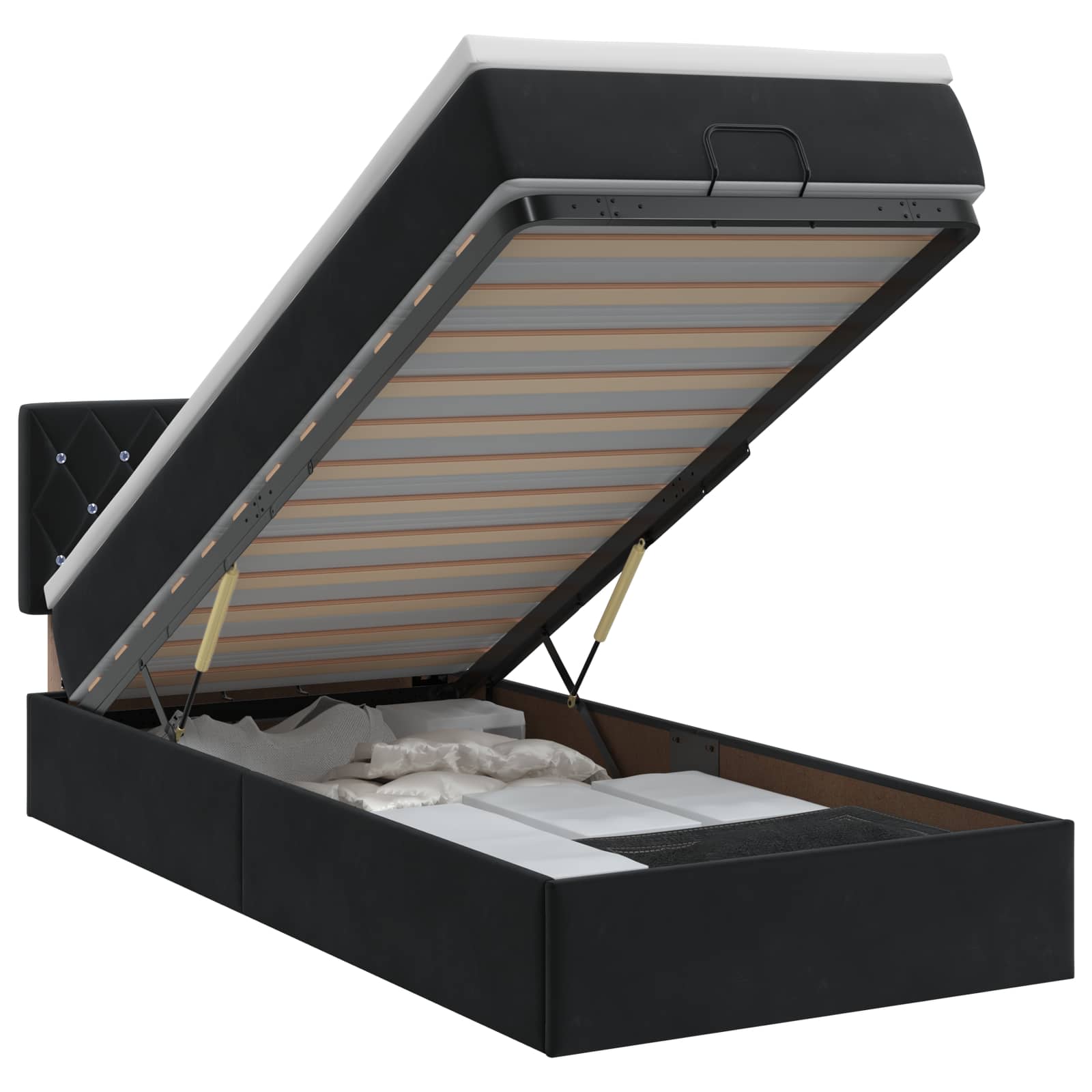 Lit ottoman avec matelas Noir 90 x 200 cm Velours