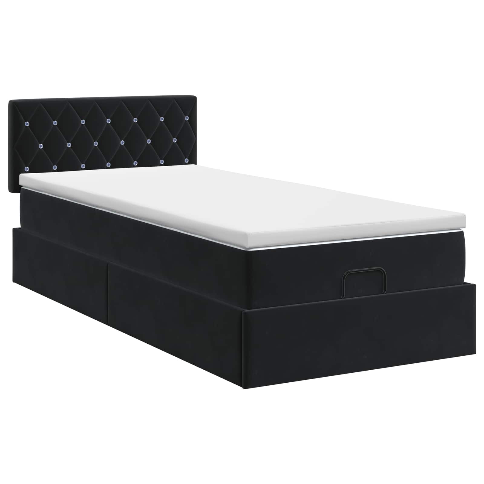 Lit ottoman avec matelas Noir 90 x 200 cm Velours