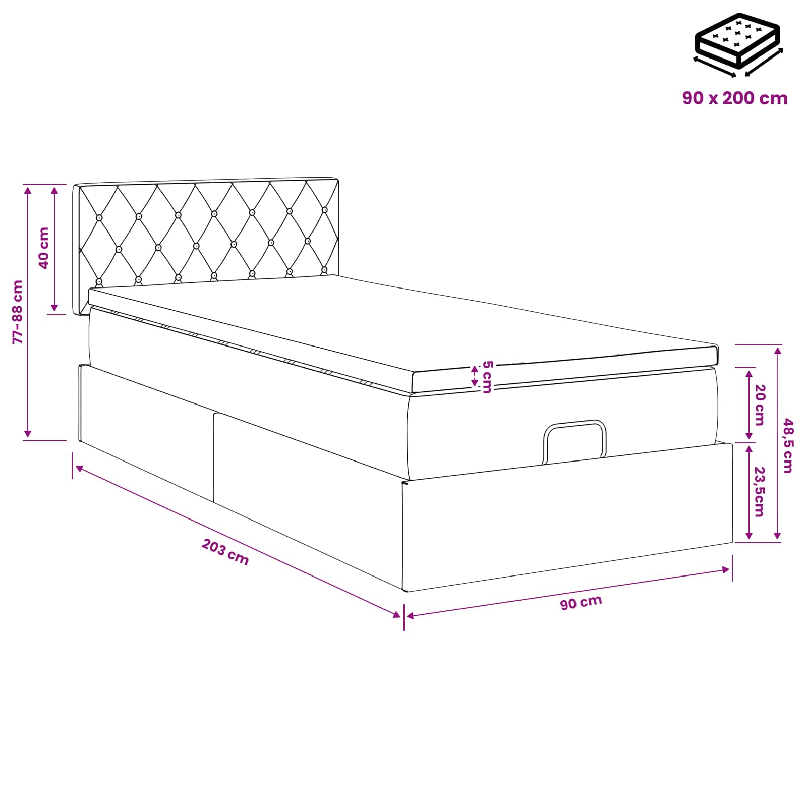 Lit ottoman avec matelas Vert foncé 90 x 200 cm Velours - XIOS