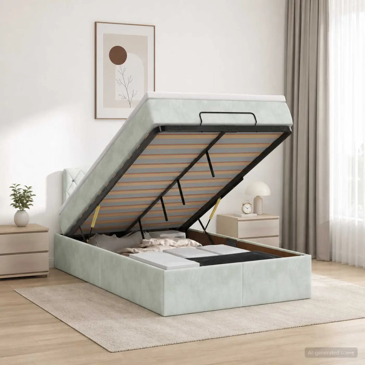 Lit coffre avec matelas et LED Gris clair 120 x 200 cm Velours - XIOS