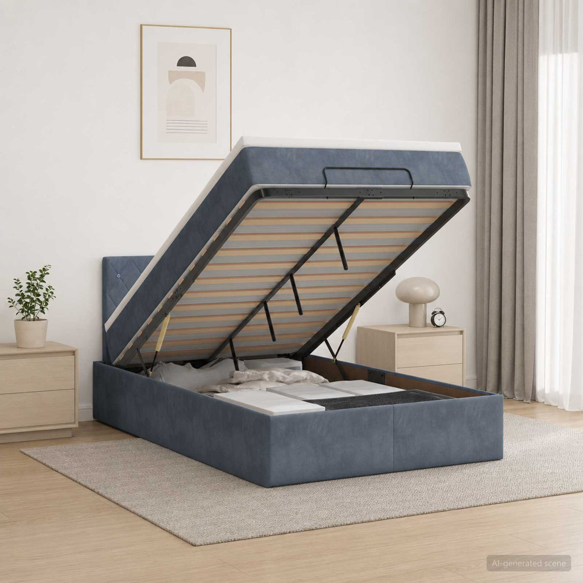Lit ottoman avec matelas Gris foncé 120 x 200 cm Velours