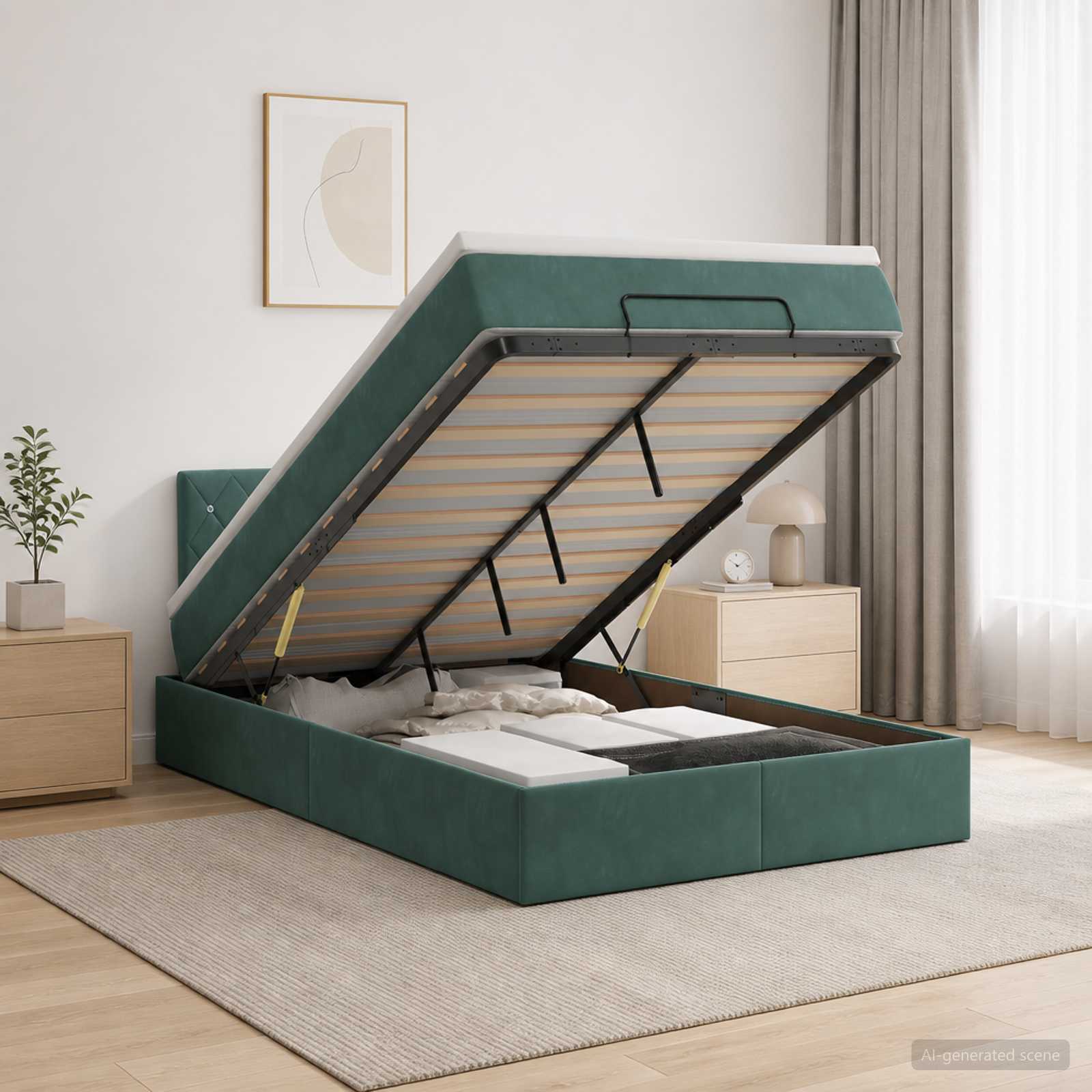 Lit ottoman avec matelas Vert foncé 120 x 200 cm Velours - XIOS