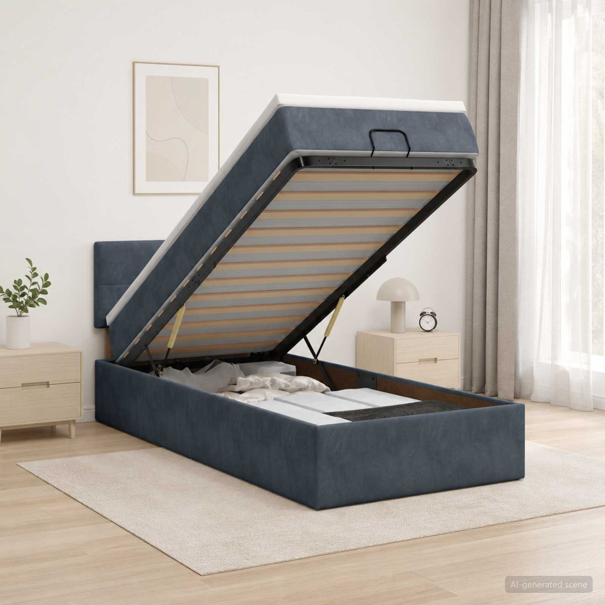 Lit coffre avec matelas et LED Gris foncé 90 x 190 cm Velours