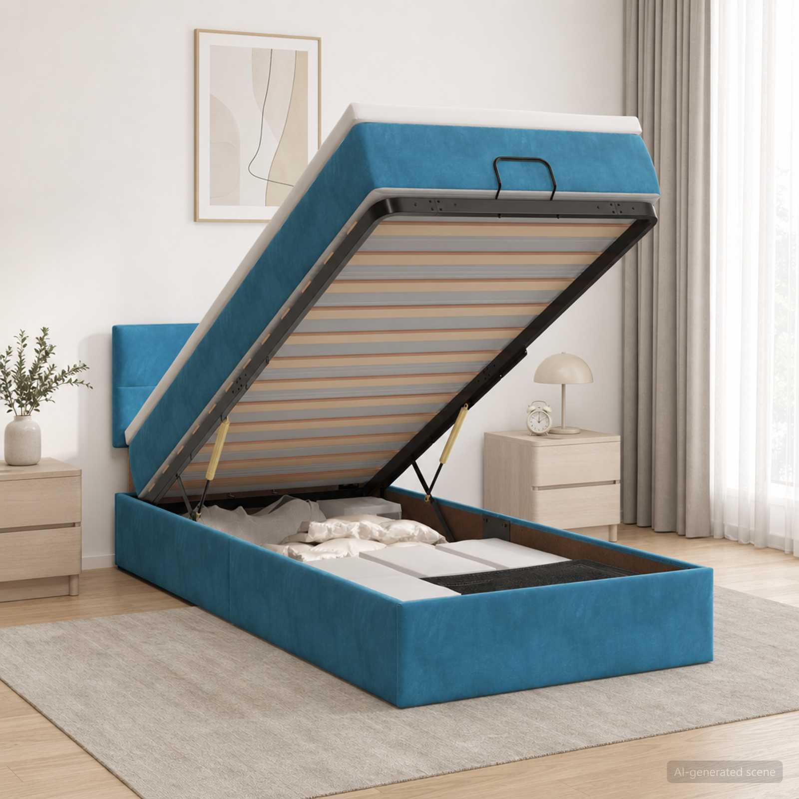 Lit coffre avec matelas et LED Bleu foncé 90 x 200 cm Velours - XIOS