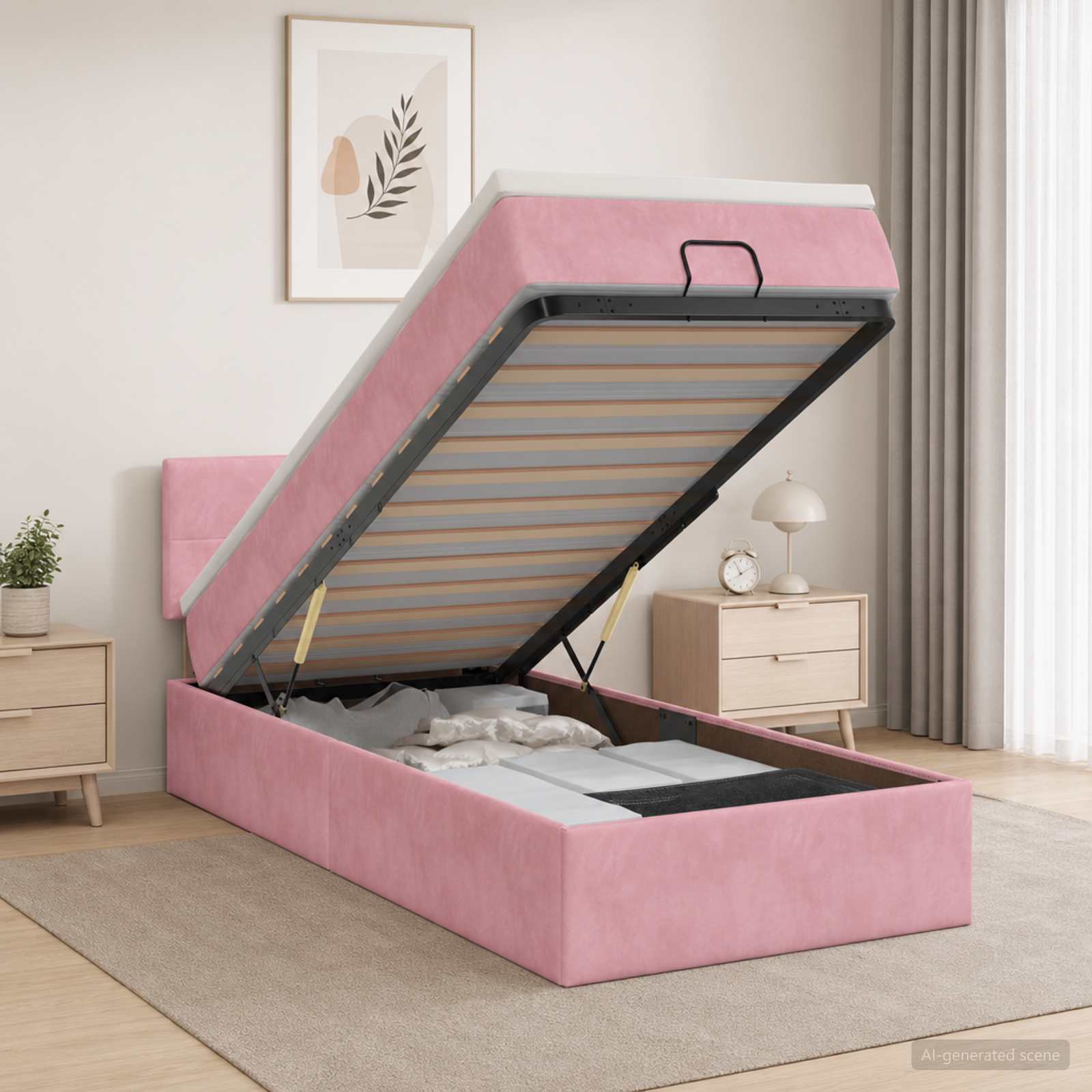 Lit coffre avec matelas et LED Rose 100 x 200 cm Velours