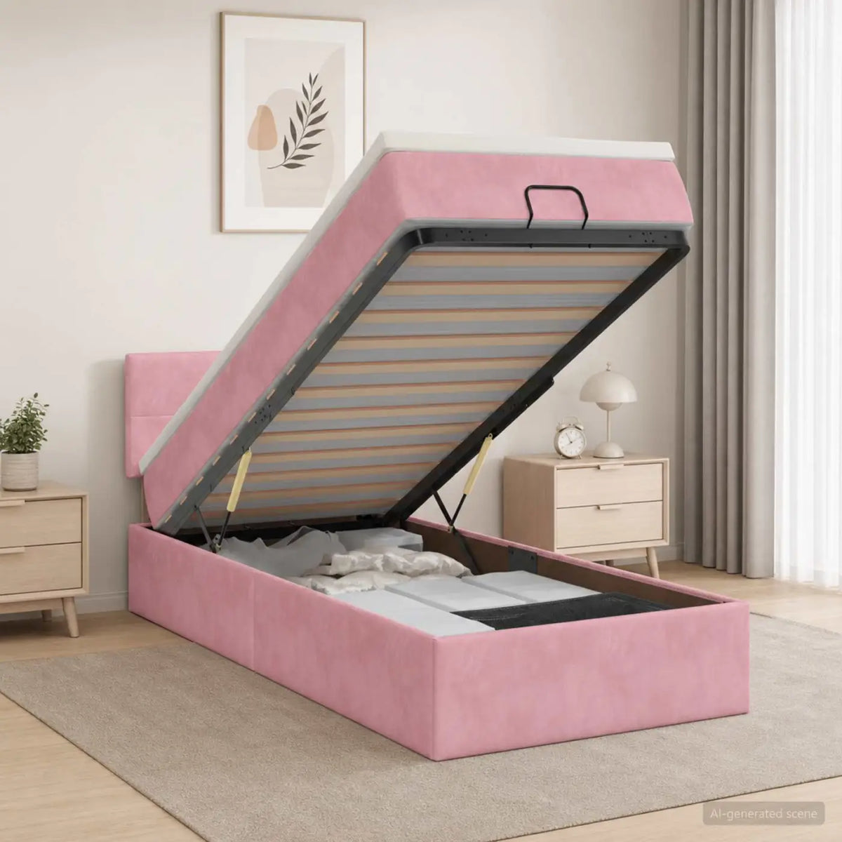 Lit coffre avec matelas et LED Rose 100 x 200 cm Velours - XIOS