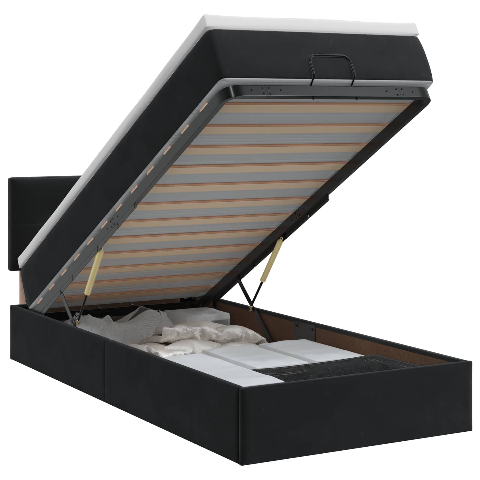 Lit ottoman avec matelas Noir 90 x 200 cm Velours